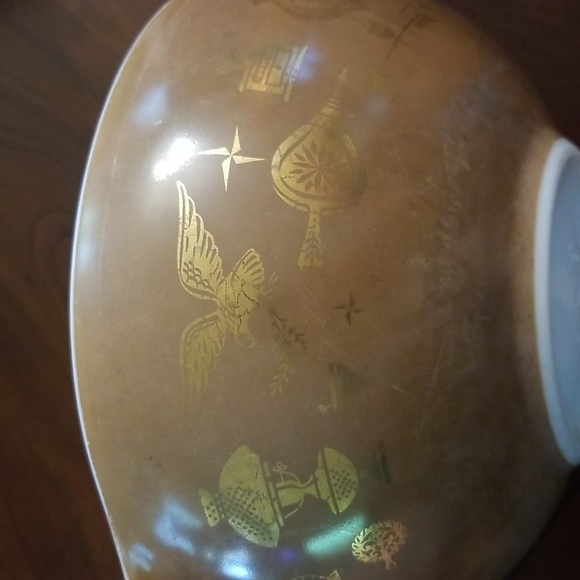 PYREX Early American Rooster pattern Cinderella brown and gold mixing bowl - Picture 8 of 12